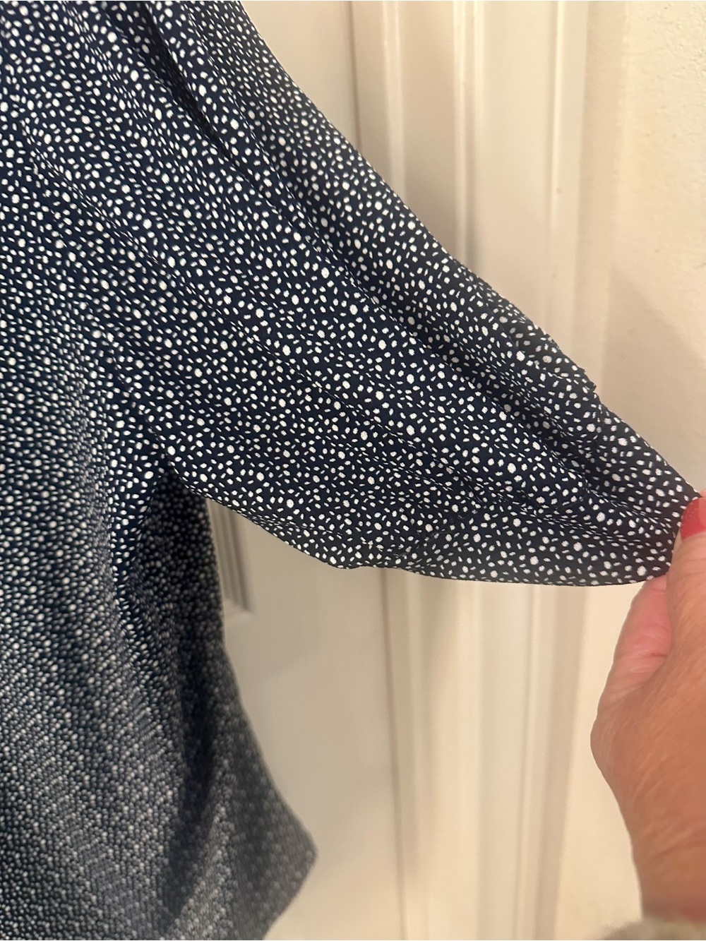 Adrianna Papell Navy/ White V-Neck Button Front Dot Blouse - Picture 3 of 4